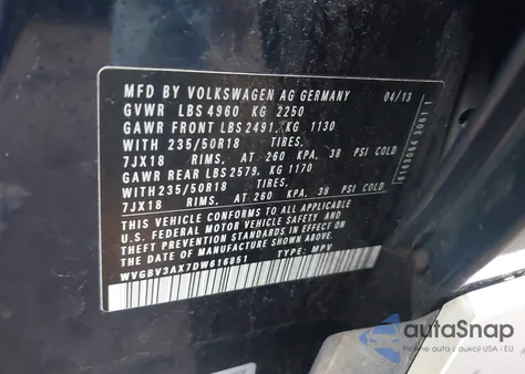 2013 Volkswagen Tiguan Se from USA, damaged, VIN WVGBV3AX7DW616851